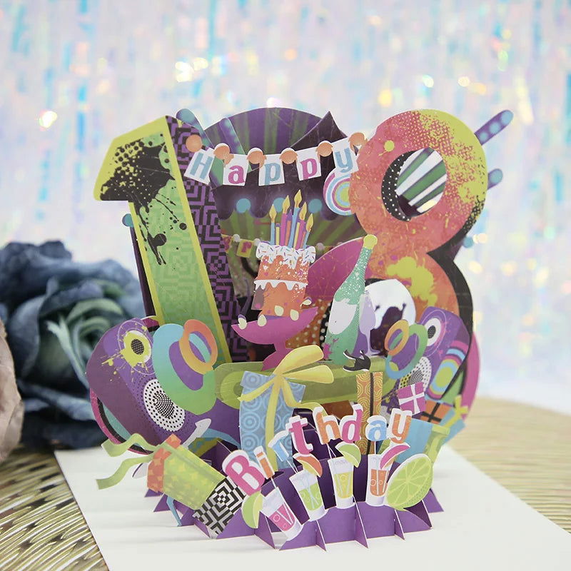 Hot 3D Pop UP Happy Birthday Cards Invitation Cake Greeting Card Business Kids Gift Tourist Postcard for Friend Dad Mom Present - Slobuy