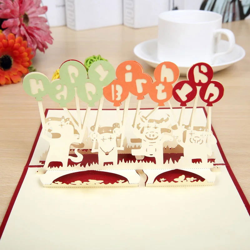 Hot 3D Pop UP Happy Birthday Cards Invitation Cake Greeting Card Business Kids Gift Tourist Postcard for Friend Dad Mom Present - Slobuy