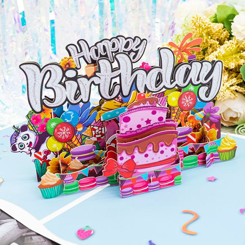 Hot 3D Pop UP Happy Birthday Cards Invitation Cake Greeting Card Business Kids Gift Tourist Postcard for Friend Dad Mom Present - Slobuy
