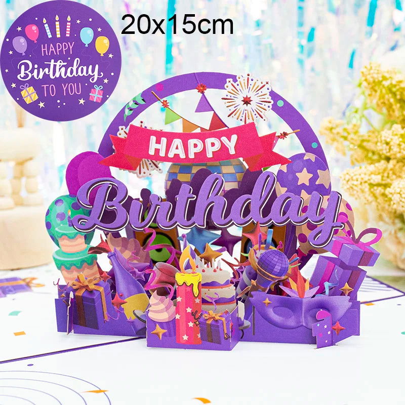 Hot 3D Pop UP Happy Birthday Cards Invitation Cake Greeting Card Business Kids Gift Tourist Postcard for Friend Dad Mom Present - Slobuy