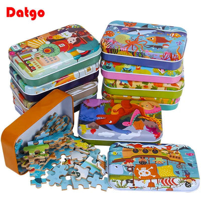 Hot New 60 Pieces Wooden Puzzle Toys for Children Cartoon Vehicle Animal Wood Jigsaw Baby Learning Educational Toy Kids Gift - Slobuy