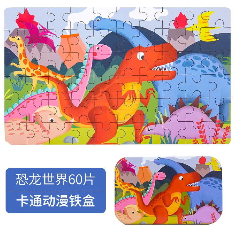 Hot New 60 Pieces Wooden Puzzle Toys for Children Cartoon Vehicle Animal Wood Jigsaw Baby Learning Educational Toy Kids Gift - Slobuy