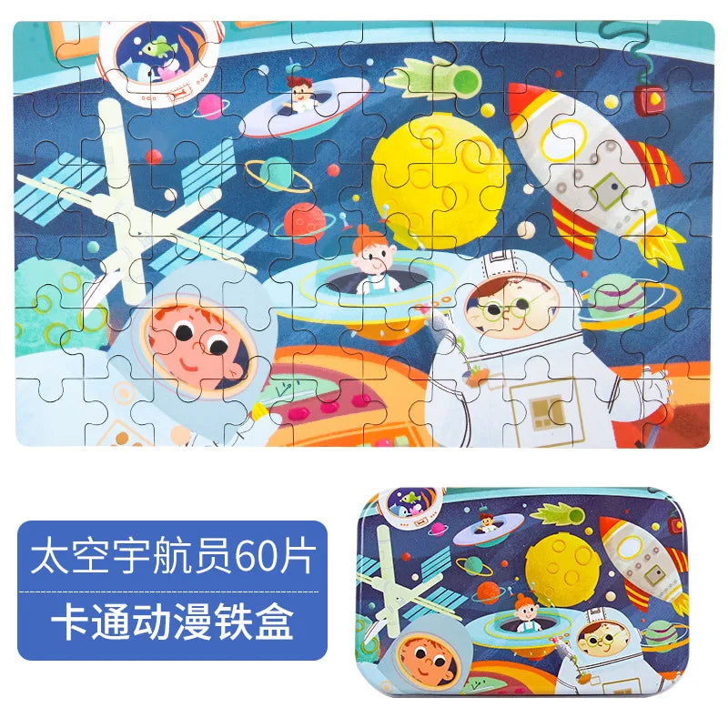 Hot New 60 Pieces Wooden Puzzle Toys for Children Cartoon Vehicle Animal Wood Jigsaw Baby Learning Educational Toy Kids Gift - Slobuy