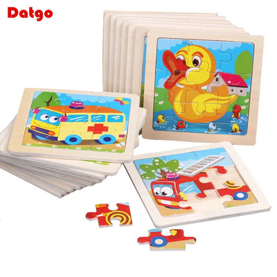 Hot Sale 11X11CM Kids Wooden Puzzle Baby Cartoon Animal Traffic Tangram Wood Puzzle Educational Jigsaw Toys For Children Gifts - Slobuy
