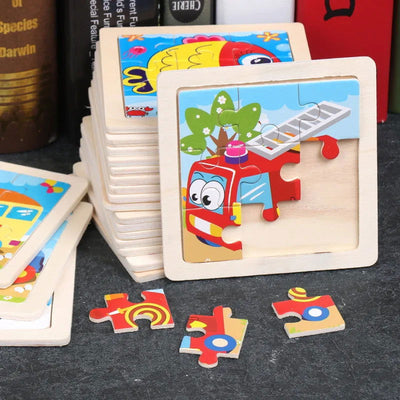 Hot Sale 11X11CM Kids Wooden Puzzle Baby Cartoon Animal Traffic Tangram Wood Puzzle Educational Jigsaw Toys For Children Gifts - Slobuy