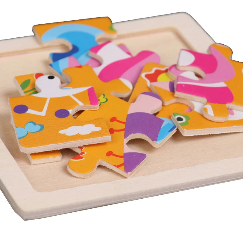 Hot Sale 11X11CM Kids Wooden Puzzle Baby Cartoon Animal Traffic Tangram Wood Puzzle Educational Jigsaw Toys For Children Gifts - Slobuy