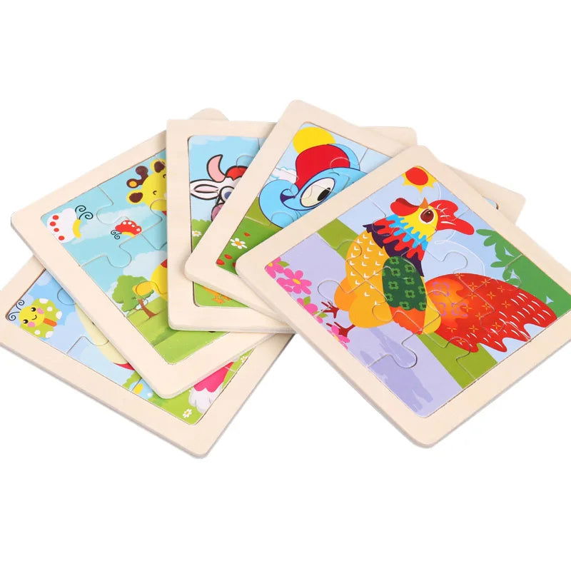 Hot Sale 11X11CM Kids Wooden Puzzle Baby Cartoon Animal Traffic Tangram Wood Puzzle Educational Jigsaw Toys For Children Gifts - Slobuy