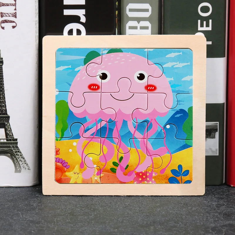 Hot Sale 11X11CM Kids Wooden Puzzle Baby Cartoon Animal Traffic Tangram Wood Puzzle Educational Jigsaw Toys For Children Gifts - Slobuy