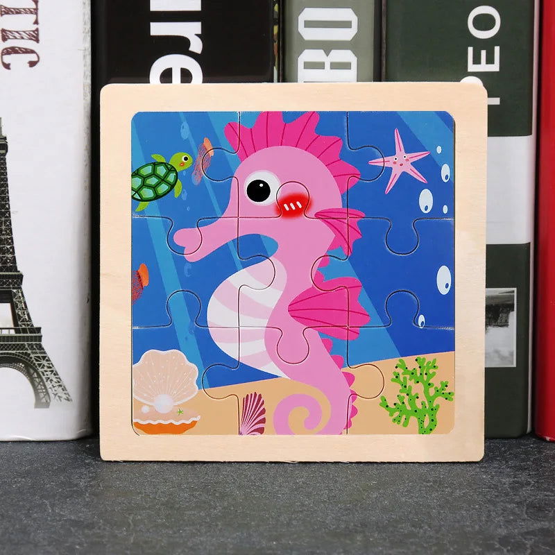 Hot Sale 11X11CM Kids Wooden Puzzle Baby Cartoon Animal Traffic Tangram Wood Puzzle Educational Jigsaw Toys For Children Gifts - Slobuy