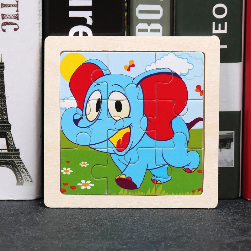 Hot Sale 11X11CM Kids Wooden Puzzle Baby Cartoon Animal Traffic Tangram Wood Puzzle Educational Jigsaw Toys For Children Gifts - Slobuy
