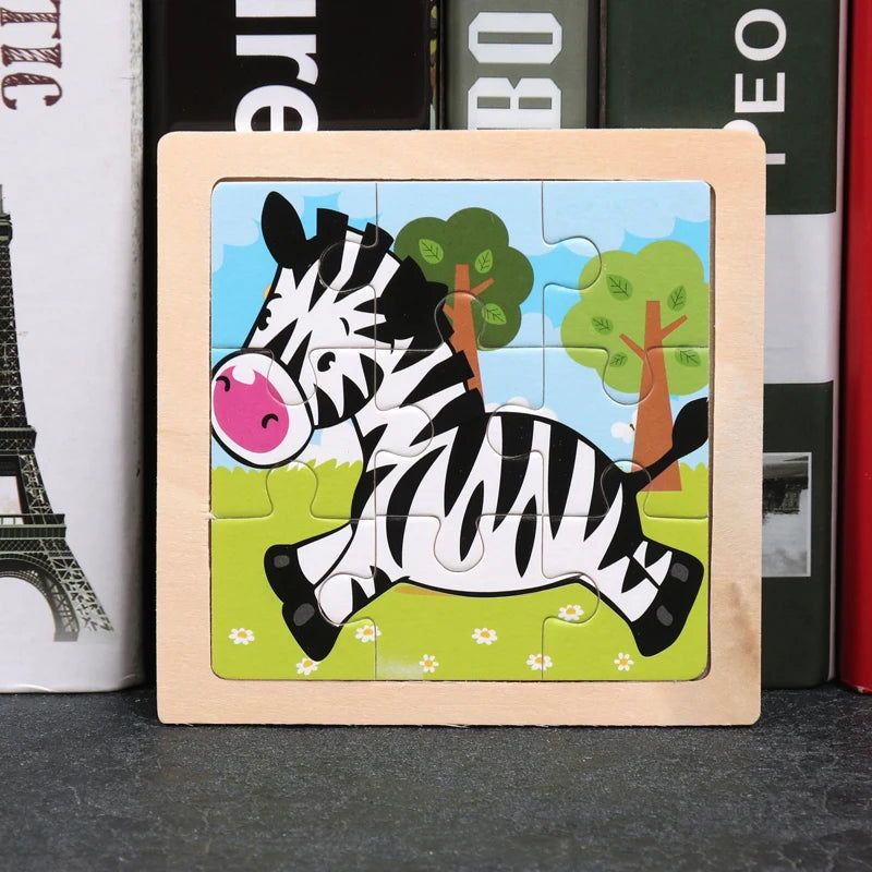 Hot Sale 11X11CM Kids Wooden Puzzle Baby Cartoon Animal Traffic Tangram Wood Puzzle Educational Jigsaw Toys For Children Gifts - Slobuy