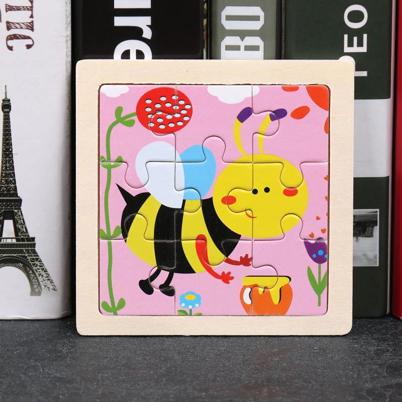 Hot Sale 11X11CM Kids Wooden Puzzle Baby Cartoon Animal Traffic Tangram Wood Puzzle Educational Jigsaw Toys For Children Gifts - Slobuy