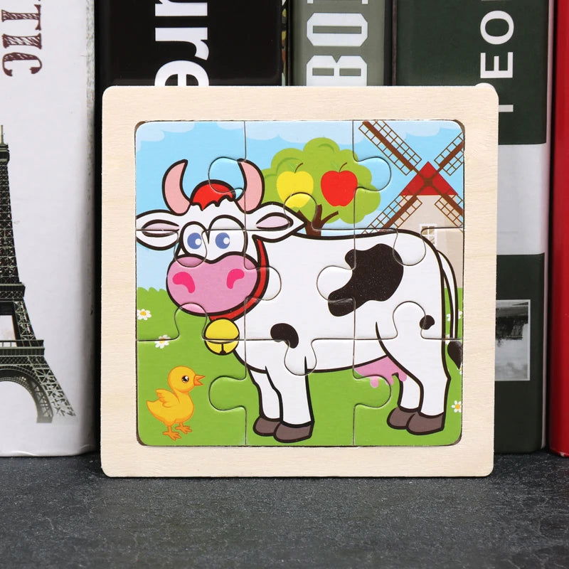 Hot Sale 11X11CM Kids Wooden Puzzle Baby Cartoon Animal Traffic Tangram Wood Puzzle Educational Jigsaw Toys For Children Gifts - Slobuy
