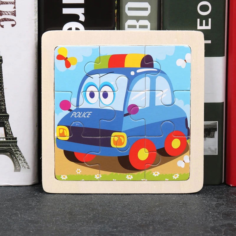 Hot Sale 11X11CM Kids Wooden Puzzle Baby Cartoon Animal Traffic Tangram Wood Puzzle Educational Jigsaw Toys For Children Gifts - Slobuy