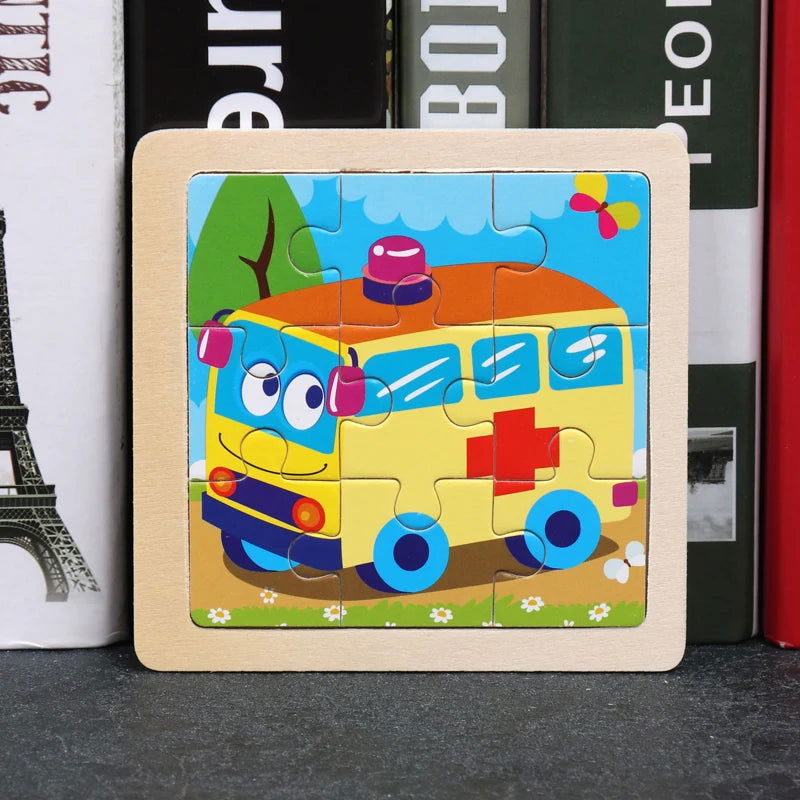 Hot Sale 11X11CM Kids Wooden Puzzle Baby Cartoon Animal Traffic Tangram Wood Puzzle Educational Jigsaw Toys For Children Gifts - Slobuy