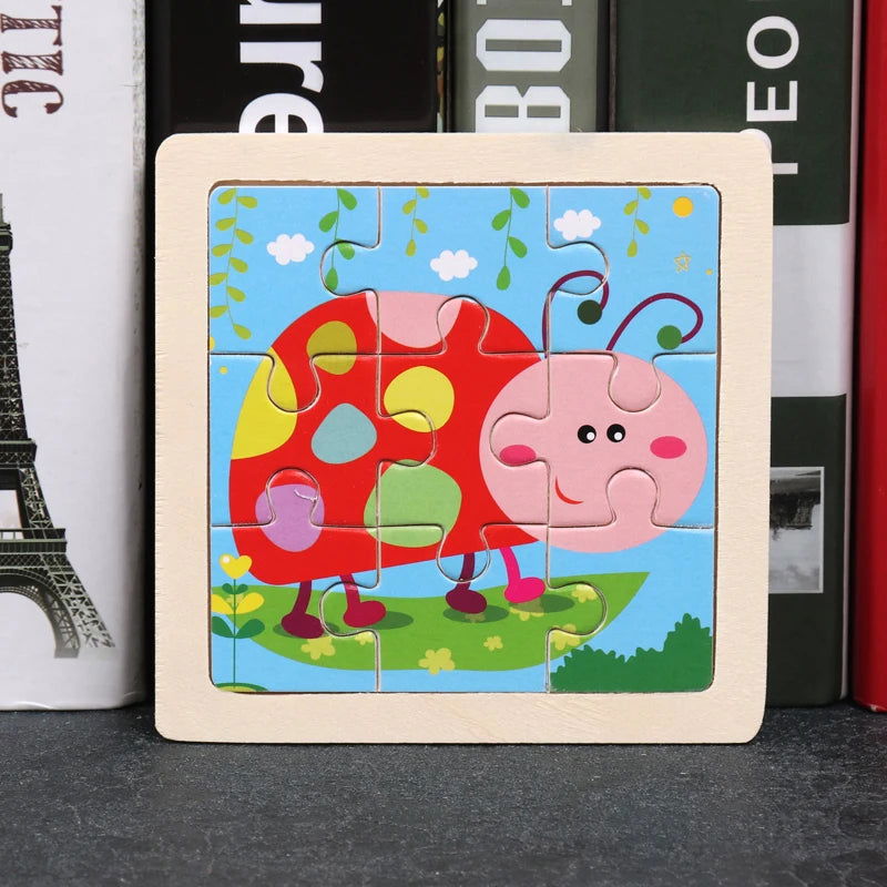 Hot Sale 11X11CM Kids Wooden Puzzle Baby Cartoon Animal Traffic Tangram Wood Puzzle Educational Jigsaw Toys For Children Gifts - Slobuy