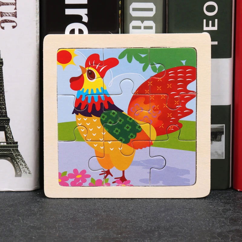 Hot Sale 11X11CM Kids Wooden Puzzle Baby Cartoon Animal Traffic Tangram Wood Puzzle Educational Jigsaw Toys For Children Gifts - Slobuy