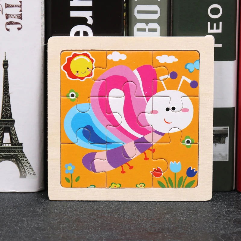 Hot Sale 11X11CM Kids Wooden Puzzle Baby Cartoon Animal Traffic Tangram Wood Puzzle Educational Jigsaw Toys For Children Gifts - Slobuy