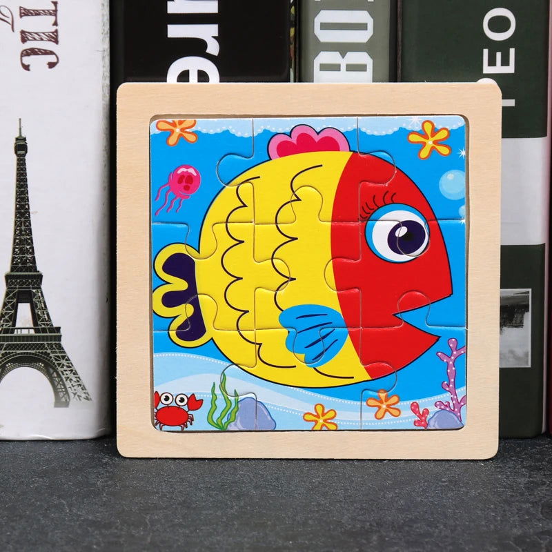 Hot Sale 11X11CM Kids Wooden Puzzle Baby Cartoon Animal Traffic Tangram Wood Puzzle Educational Jigsaw Toys For Children Gifts - Slobuy