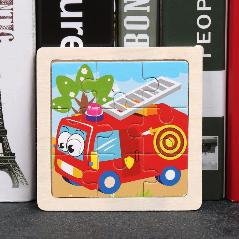 Hot Sale 11X11CM Kids Wooden Puzzle Baby Cartoon Animal Traffic Tangram Wood Puzzle Educational Jigsaw Toys For Children Gifts - Slobuy