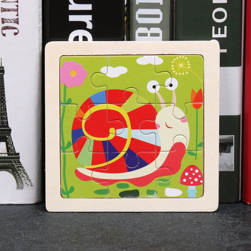 Hot Sale 11X11CM Kids Wooden Puzzle Baby Cartoon Animal Traffic Tangram Wood Puzzle Educational Jigsaw Toys For Children Gifts - Slobuy