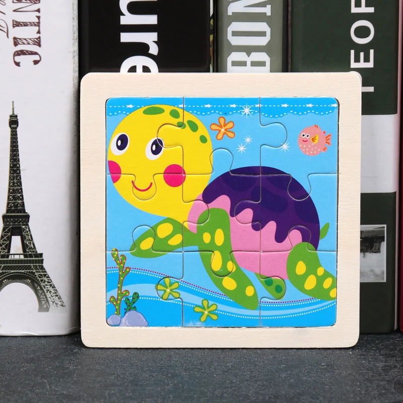 Hot Sale 11X11CM Kids Wooden Puzzle Baby Cartoon Animal Traffic Tangram Wood Puzzle Educational Jigsaw Toys For Children Gifts - Slobuy