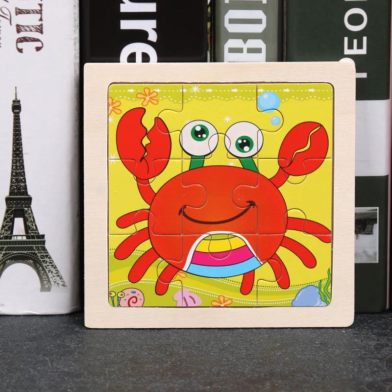 Hot Sale 11X11CM Kids Wooden Puzzle Baby Cartoon Animal Traffic Tangram Wood Puzzle Educational Jigsaw Toys For Children Gifts - Slobuy
