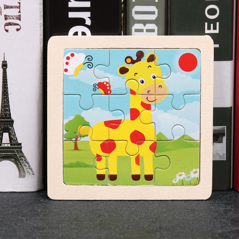 Hot Sale 11X11CM Kids Wooden Puzzle Baby Cartoon Animal Traffic Tangram Wood Puzzle Educational Jigsaw Toys For Children Gifts - Slobuy