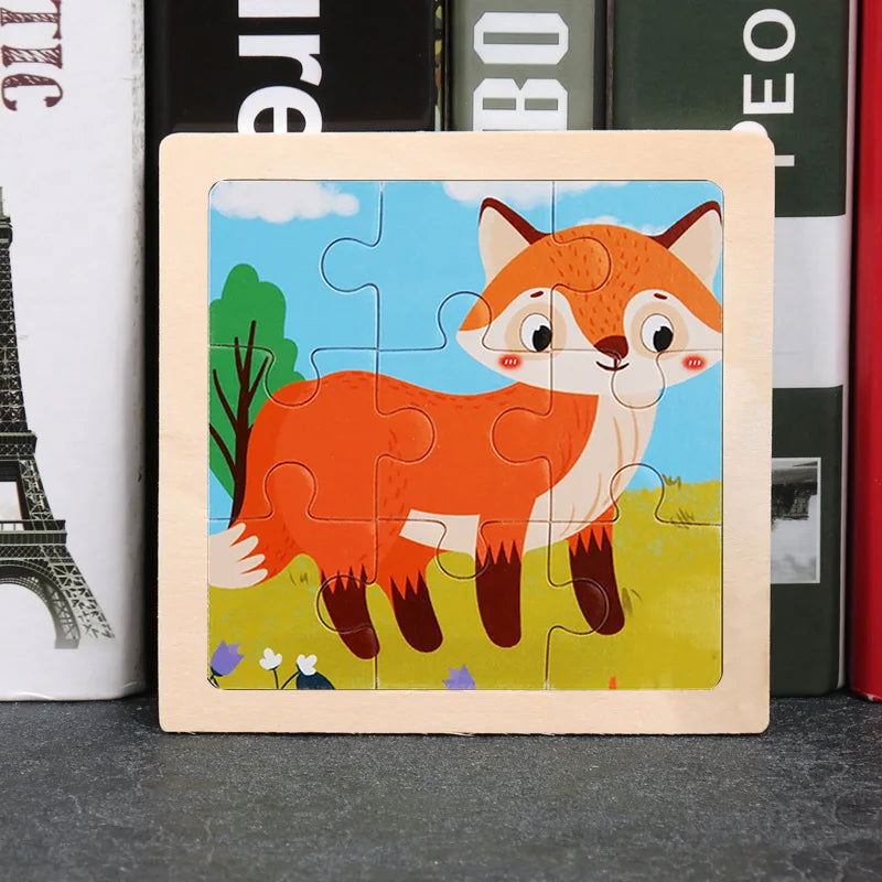Hot Sale 11X11CM Kids Wooden Puzzle Baby Cartoon Animal Traffic Tangram Wood Puzzle Educational Jigsaw Toys For Children Gifts - Slobuy