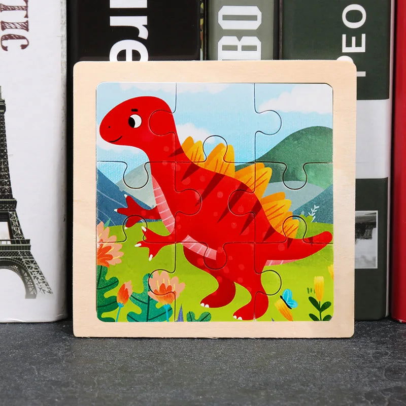 Hot Sale 11X11CM Kids Wooden Puzzle Baby Cartoon Animal Traffic Tangram Wood Puzzle Educational Jigsaw Toys For Children Gifts - Slobuy