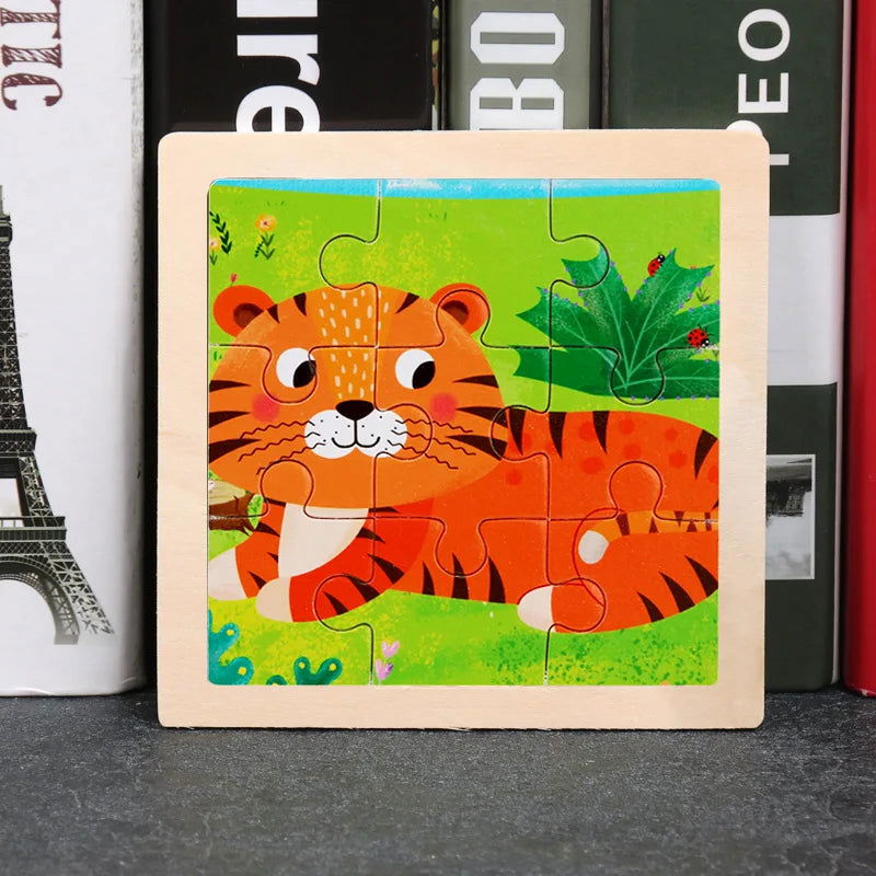 Hot Sale 11X11CM Kids Wooden Puzzle Baby Cartoon Animal Traffic Tangram Wood Puzzle Educational Jigsaw Toys For Children Gifts - Slobuy