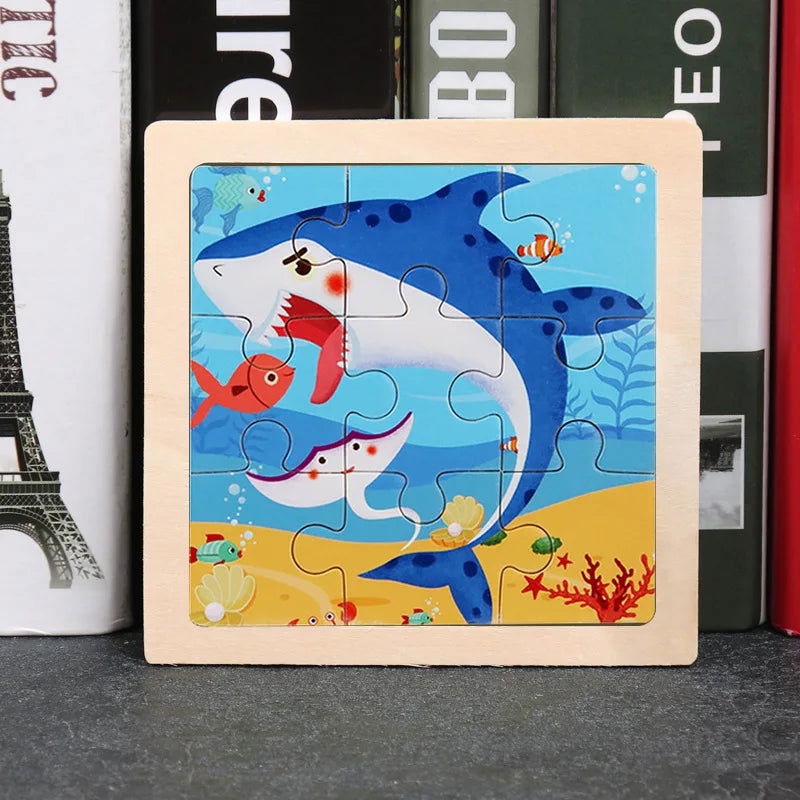 Hot Sale 11X11CM Kids Wooden Puzzle Baby Cartoon Animal Traffic Tangram Wood Puzzle Educational Jigsaw Toys For Children Gifts - Slobuy