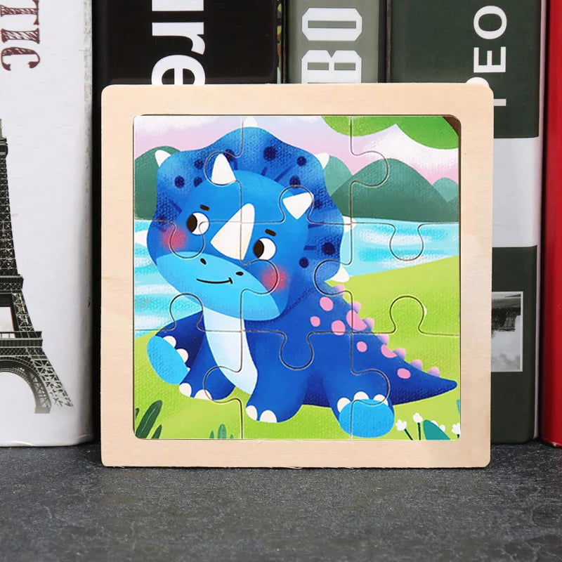 Hot Sale 11X11CM Kids Wooden Puzzle Baby Cartoon Animal Traffic Tangram Wood Puzzle Educational Jigsaw Toys For Children Gifts - Slobuy