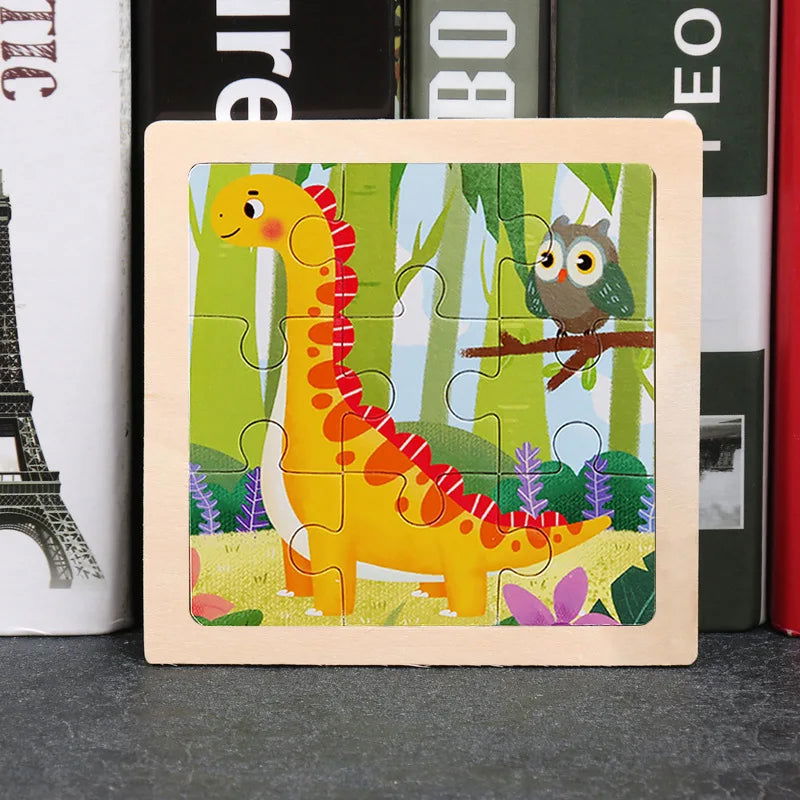 Hot Sale 11X11CM Kids Wooden Puzzle Baby Cartoon Animal Traffic Tangram Wood Puzzle Educational Jigsaw Toys For Children Gifts - Slobuy