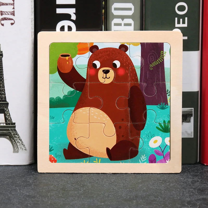 Hot Sale 11X11CM Kids Wooden Puzzle Baby Cartoon Animal Traffic Tangram Wood Puzzle Educational Jigsaw Toys For Children Gifts - Slobuy