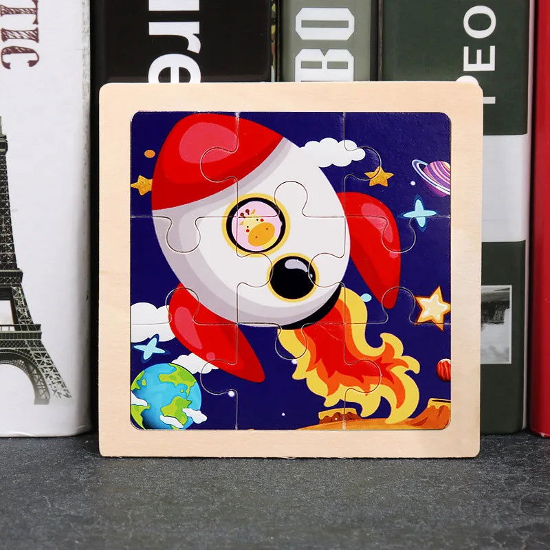 Hot Sale 11X11CM Kids Wooden Puzzle Baby Cartoon Animal Traffic Tangram Wood Puzzle Educational Jigsaw Toys For Children Gifts - Slobuy