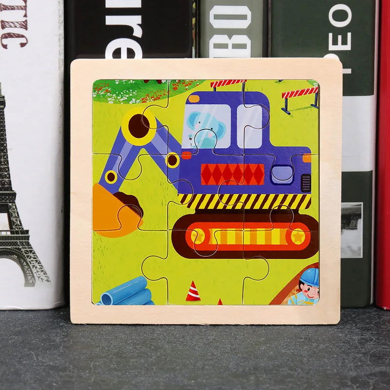 Hot Sale 11X11CM Kids Wooden Puzzle Baby Cartoon Animal Traffic Tangram Wood Puzzle Educational Jigsaw Toys For Children Gifts - Slobuy