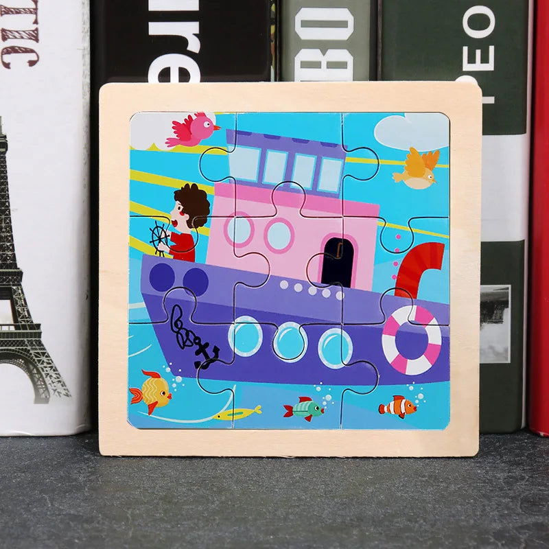 Hot Sale 11X11CM Kids Wooden Puzzle Baby Cartoon Animal Traffic Tangram Wood Puzzle Educational Jigsaw Toys For Children Gifts - Slobuy