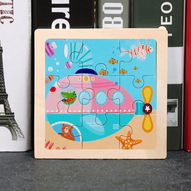 Hot Sale 11X11CM Kids Wooden Puzzle Baby Cartoon Animal Traffic Tangram Wood Puzzle Educational Jigsaw Toys For Children Gifts - Slobuy