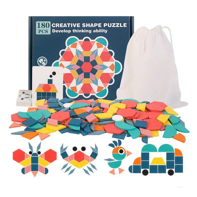 Hot Sale 180Pcs Montessori Kids Wooden 3D Geometric Shape Jigsaw Puzzle Board Set Baby Early Education Toys for Children - Slobuy