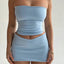 Hugcitar Solid Sleeveless Folds Tube Crop Top Skirts 2 Piece Matching Set Summer Fashion Streetwear Beach Clothing Drop Shipping - Slobuy
