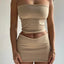 Hugcitar Solid Sleeveless Folds Tube Crop Top Skirts 2 Piece Matching Set Summer Fashion Streetwear Beach Clothing Drop Shipping - Slobuy