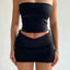 Hugcitar Solid Sleeveless Folds Tube Crop Top Skirts 2 Piece Matching Set Summer Fashion Streetwear Beach Clothing Drop Shipping - Slobuy