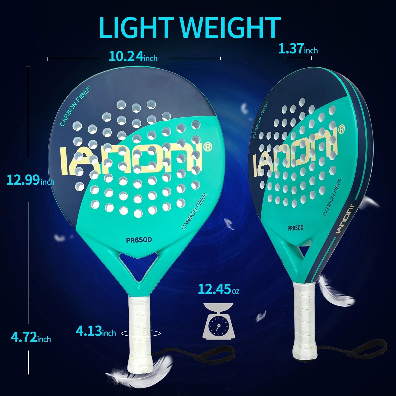 IANONI Padel Racket Carbon Fiber Surface with EVA Memory Flex Foam Core Padel Tennis Racquets Lightweight - Slobuy