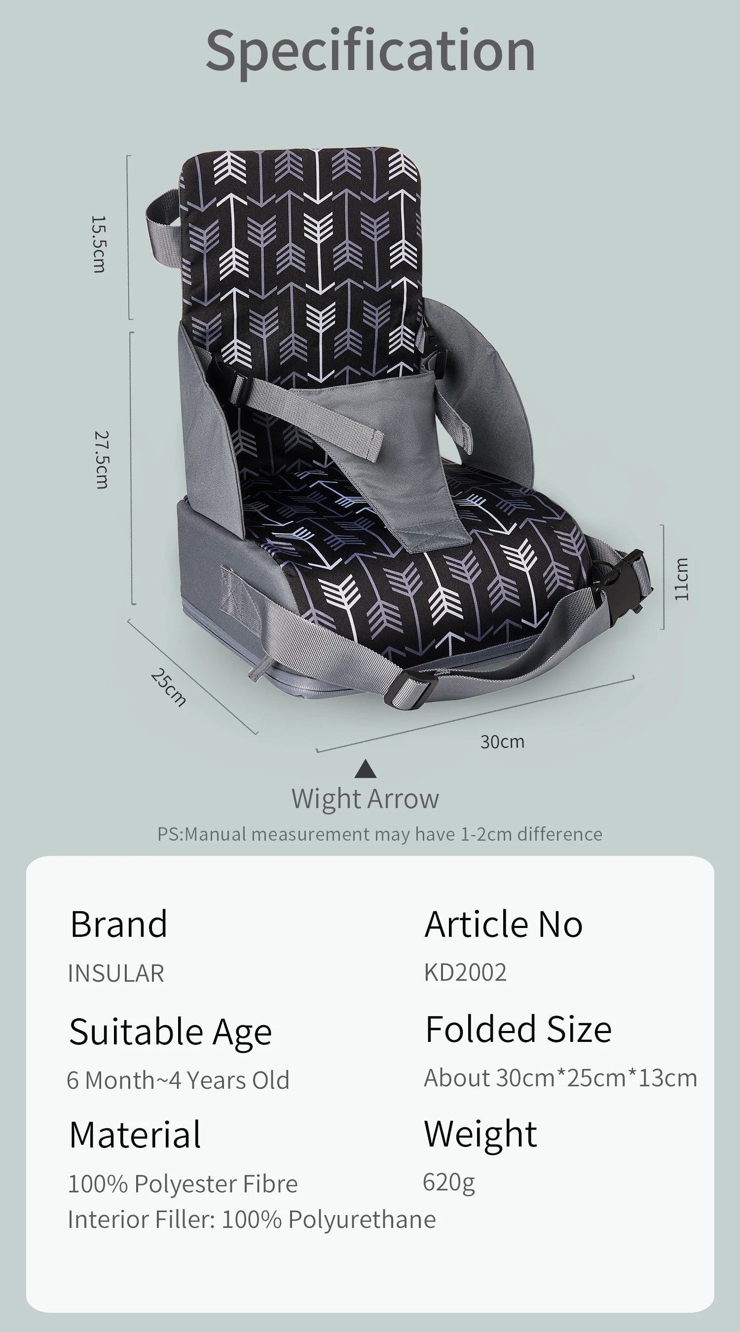 INSULAR Portable Folding Children's Seat Height Cushion Baby Dining Chair Height Cushion Children's Products - Slobuy