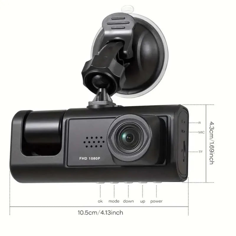 Dash Cam W/ IR Night Vision Loop Recording & 2" IPS Screen 1080P 3 Camera - Slobuy