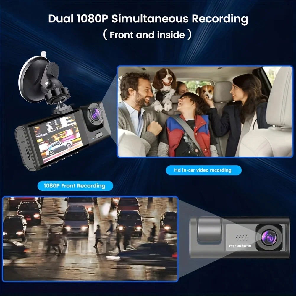 Dash Cam W/ IR Night Vision Loop Recording & 2" IPS Screen 1080P 3 Camera - Slobuy