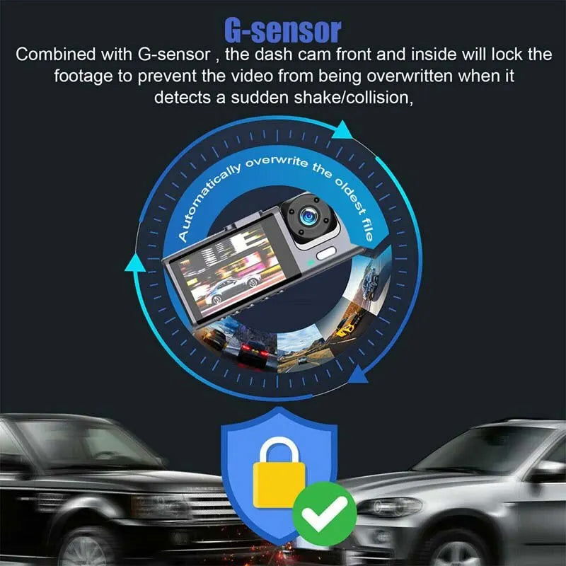 Dash Cam W/ IR Night Vision Loop Recording & 2" IPS Screen 1080P 3 Camera - Slobuy