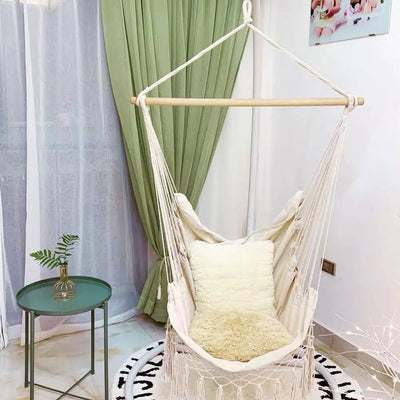 Indoor Outdoor Tassels Hammock Garden Patio White Cotton Swing Chair Bedroom Romantic Hanging Bed Beach Hammocks Chair - Slobuy
