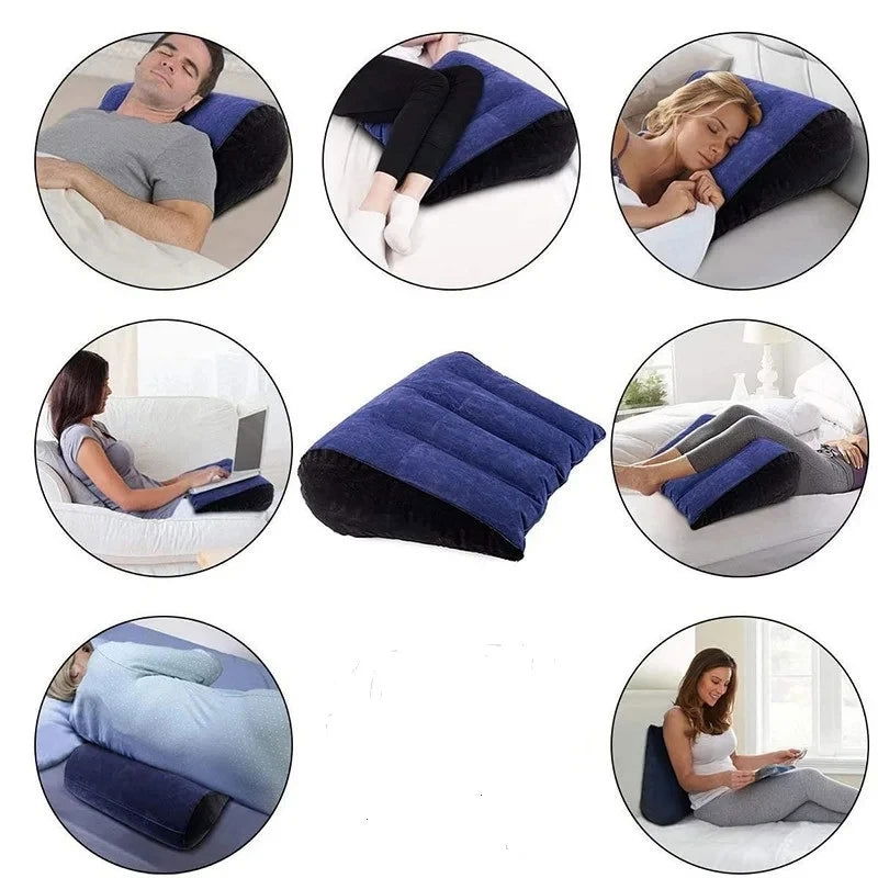 Inflatable Travel Pillow Multifunctional Body Pillow Lumbar Yoga Pillow Travel Positions Support Air Cushion Triangular Pillow - Slobuy